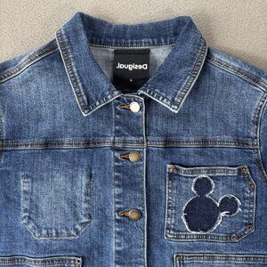 Desigual Disney Mickey Mouse Denim‎ Jacket Jeans Womens L Blue Trucker Patchwork